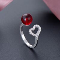 Heart-shaped Korean S925 Silver Crystal Ladies Free Adjustment Ring main image 2