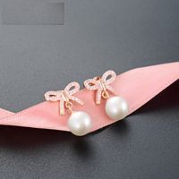 Korean Micro Diamond Bow Earrings S925 Silver Pearl Earrings main image 3