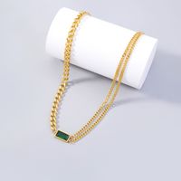 Fashion Retro Personality Short Emerald Zircon Stitching Stainless Steel Necklace main image 6