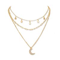 Collar De Estrella Y Luna Collar Con Colgante De Diamantes De Cadena De Clavícula Multicapa Femenina main image 6