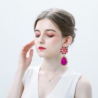 European And American New Alloy Diamond-studded Flower Drop-shaped Earrings main image 4