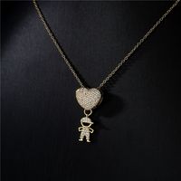 Fashion Heart-shape Boy Pendant Gold Copper Micro-inlaid Zircon Necklace main image 1