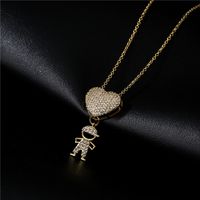 Fashion Heart-shape Boy Pendant Gold Copper Micro-inlaid Zircon Necklace main image 3