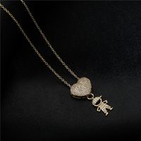 Fashion Heart-shape Boy Pendant Gold Copper Micro-inlaid Zircon Necklace main image 4