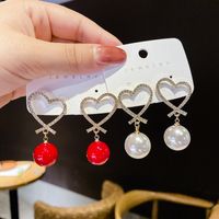 Pendientes De Corazón Hueco De Perlas Grandes De Temperamento De Corea Del Sur main image 4