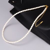 Mode Hirse Perle Titanstahl Überzogene 18k Gold Schlüsselbeinkette Halskette main image 1
