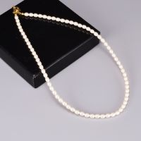 Mode Hirse Perle Titanstahl Überzogene 18k Gold Schlüsselbeinkette Halskette main image 3