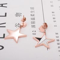 Personality Rose Gold Five-pointed Star Short Pendant Titanium Steel Earrings main image 4