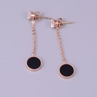 Korean Temperament Long Black Round Pendant Titanium Steel Earrings main image 5