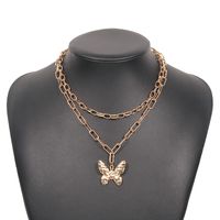 Metal Stacked Double Layer Butterfly Necklace sku image 1