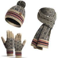 New Winter Warm Suit Three-piece Acrylic Knitted Wool Hat Scarf Gloves Wholesale main image 1