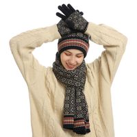 Nouveau Costume Chaud D&#39;hiver Trois Pièces En Acrylique Tricoté En Laine Chapeau Écharpe Gants En Gros main image 5