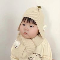 Cartoon Bär Ohrkappe Koreanische Baby Warme Zweiteilige Kinder Wollmütze Winter Strickschal main image 4