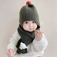 Cartoon Bär Ohrkappe Koreanische Baby Warme Zweiteilige Kinder Wollmütze Winter Strickschal main image 5