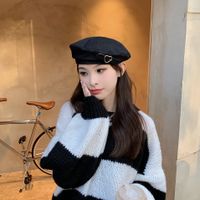 New Heart Leather Buckle Beret Female Autumn And Winter Painter Hat Wholesale main image 4