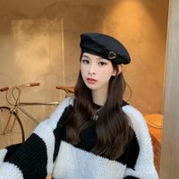 New Heart Leather Buckle Beret Female Autumn And Winter Painter Hat Wholesale main image 5