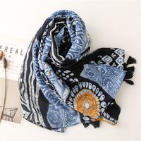 Ethnic Blue And White Porcelain Pop Totem Silk Scarf Long Braid Gauze Scarf Wholesale main image 5