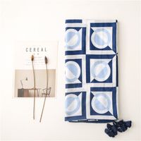 Retro Ethnic Style Blue And White Porcelain Square Circle Silk Scarf Long Braids Scarf main image 3