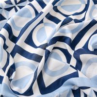 Retro Ethnic Style Blue And White Porcelain Square Circle Silk Scarf Long Braids Scarf main image 6