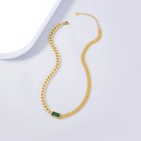 Fashion Retro Personality Short Emerald Zircon Stitching Stainless Steel Necklace sku image 1