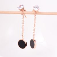 Korean Temperament Long Black Round Pendant Titanium Steel Earrings sku image 1