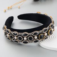 Exaggerated Gold Velvet Cloth Rhinestone Glass Diamond Wide-sided Sponge Hair Accessories Retro Headband sku image 2