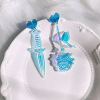 New Acrylic Colorful Mirror Earrings Sword Rose Carved Retro Personalized Earrings sku image 2