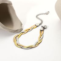 Fashion Simple Stainless Steel Plated 18k Gold Three-strand Snake Chain Winding Bracelet main image 4