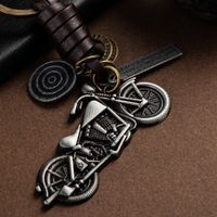 Metal Keychains Creative Motorcycle Authentic Leather Weave Key Pendants Retro Bags Metal Pendant Cross-border Hot Sale main image 4