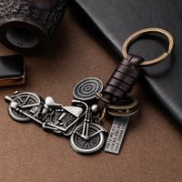 Metal Keychains Creative Motorcycle Authentic Leather Weave Key Pendants Retro Bags Metal Pendant Cross-border Hot Sale main image 5