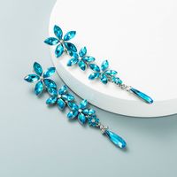 European And American Autumn And Winter New Trend Shiny Blue Crystal Flower Tassel Luxury Earrings main image 3