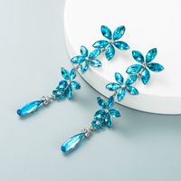 European And American Autumn And Winter New Trend Shiny Blue Crystal Flower Tassel Luxury Earrings main image 4