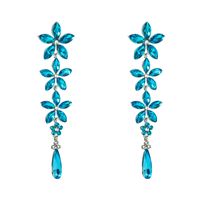 European And American Autumn And Winter New Trend Shiny Blue Crystal Flower Tassel Luxury Earrings main image 6