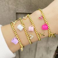 Creative Trend Fun Bracelet Cute Coffee Cup Airplane Love Heart Pendant Bead Bracelet main image 1