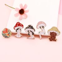 Cross-border New Arrival Oil Drip Brooch Europe And America Creative Personalized Mushroom Girl Brooch Bag Clothing Accessories Wholesale main image 1