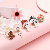 Cross-border New Arrival Oil Drip Brooch Europe And America Creative Personalized Mushroom Girl Brooch Bag Clothing Accessories Wholesale main image 3