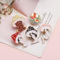 Cross-border New Arrival Oil Drip Brooch Europe And America Creative Personalized Mushroom Girl Brooch Bag Clothing Accessories Wholesale main image 5