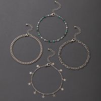 Retro Ethnic Five-pointed Star Anklet Green Small Stone Thick Chain Four-piece Multi-layer Anklet main image 1