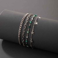 Retro Ethnic Five-pointed Star Anklet Green Small Stone Thick Chain Four-piece Multi-layer Anklet main image 3