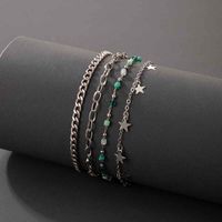Retro Ethnic Five-pointed Star Anklet Green Small Stone Thick Chain Four-piece Multi-layer Anklet main image 4