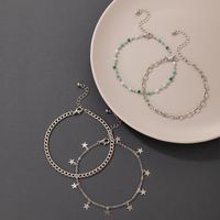 Retro Ethnic Five-pointed Star Anklet Green Small Stone Thick Chain Four-piece Multi-layer Anklet main image 5