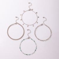 Retro Ethnic Five-pointed Star Anklet Green Small Stone Thick Chain Four-piece Multi-layer Anklet main image 8