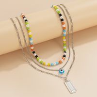 Punk Square Plate Set Metal Necklace Ornament Creative Random Color Beaded Eye Necklace For Women main image 5