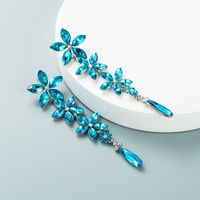 European And American Autumn And Winter New Trend Shiny Blue Crystal Flower Tassel Luxury Earrings sku image 1