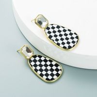 Europe And America Cross Border Fashion Simple Hot Sale Geometric Black And White Chessboard Grid Metal Alloy Earrings Women's All-match Generous Earrings Earrings sku image 1