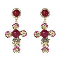 New Fashion Personality Color Diamond Cross Stud Earrings sku image 1