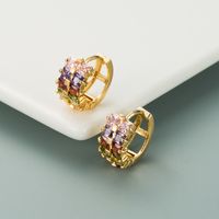 European And American Fashion Trend Copper-plated Micro-inlaid Zircon Double-layer Geometric Rainbow Earrings sku image 2