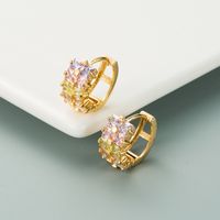 European And American Fashion Trend Copper-plated Micro-inlaid Zircon Double-layer Geometric Rainbow Earrings sku image 3