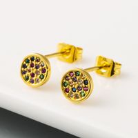 Korean Fashion Exquisite Small Golden Circle Copper Micro-inlaid Color Zircon Simple All-match Earrings sku image 1