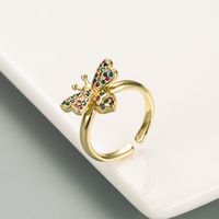 Hot Sale Bracelet Cross-border New Simple Cute Small Butterfly Open Ring Copper Micro Inlaid Zircon Ring Ornament sku image 2